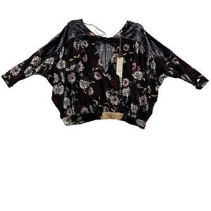 Gimmicks Top Blouse Womens Small Floral Boho Hippie Wearable Art Velvet Buckle